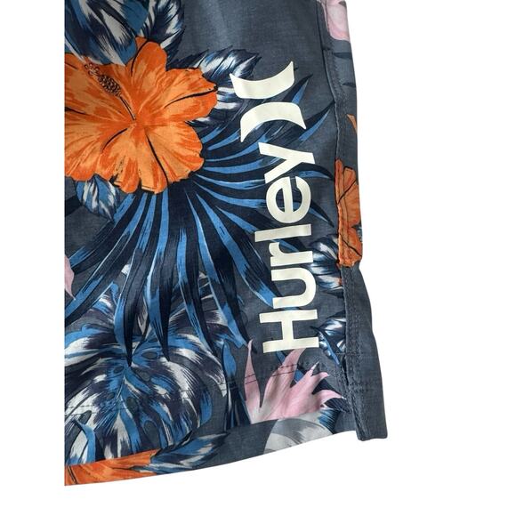 Hurley Swim Trunks Shorts Hibiscus Flower Volley Mens Small Blue Lined #5467 - Picture 2 of 11